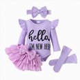 thumbnail image 1 of mgoYE Hello I'm New Here Newborn Baby Girl Outfit Ruffle Romper Tiered Tutu Dress Shorts Headband Socks Coming Home Clothes Set, 1 of 9