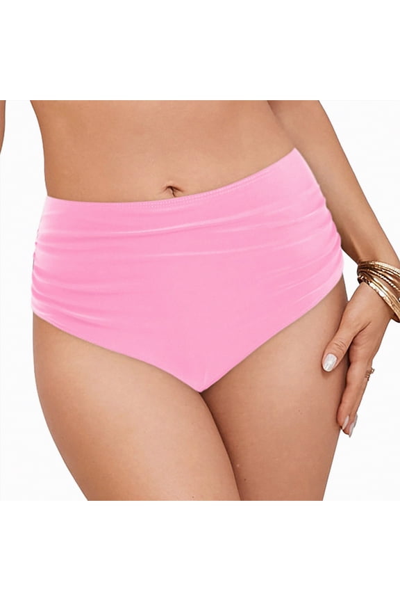 High Waisted Bikini Bottoms Women’s High Waisted Full Ruched Bikini Swim Bottoms Tummy Control Full Coverage Swimsuit Bottoms(Pink,XL)