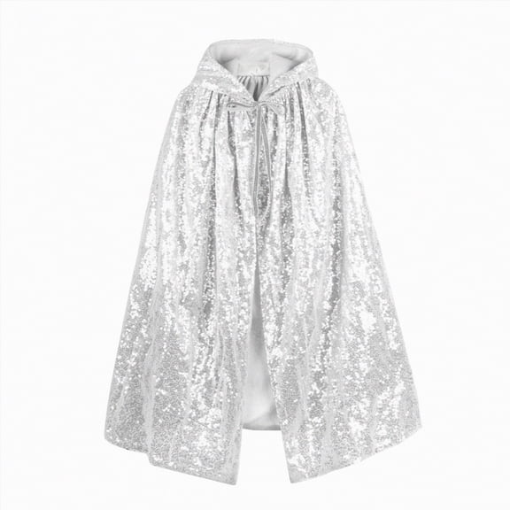 mgoYE Hooded Cape for Kids Shimmer Cloak Children's Cloak With Hood for Party Play& Party Dress Up Festive Carnival(White,4-12 Years)