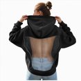 thumbnail image 1 of mgoYE Hoodie Hollow Mesh Back Women's Sweatshirt Casual Long Sleeve Pocket(Black,S), 1 of 8