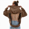 thumbnail image 1 of mgoYE Hoodie Hollow Mesh Back Women's Sweatshirt Casual Long Sleeve Pocket(Coffee,XS), 1 of 9