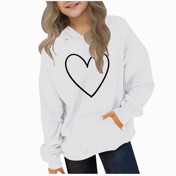 mgoYE Hoodies for Girls Size 6 Girls Heart Sweatshirts Pullover Sweatshirt Kids Fall Winter Long Sleeve Cute Trendy Hoodies(White,3-4 Years)
