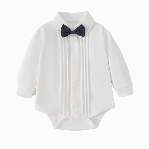 mgoYE Infant Baby Boy Formal Dress Shirt Bodysuit Long Sleeve Button Up One-Piece Collar Romper Jumpsuit Wedding Party