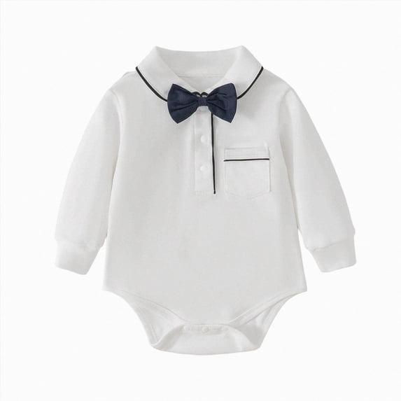 mgoYE Infant Baby Boy Formal Dress Shirt Bodysuit Long Sleeve Button Up One-Piece Collar Romper Jumpsuit Wedding Party