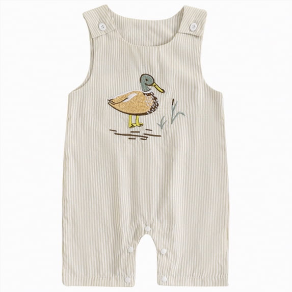 mgoYE Infant Baby Boy Girl Duck Printed Jumpsuit Sleeveless Strips Romper Bib Pants One Piece Overalls Plaid Outfit( Beige,12-18 Months)