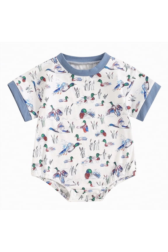 Infant Baby Boy Girl Mallard Duck Romper Short Sleeve Animal Duck One Piece Bodysuit Tops Hunting Baby Clothes(White,0-3 Months)