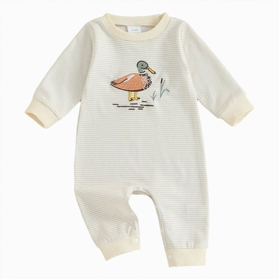 mgoYE Infant Baby Boy Long Sleeve Romper Jumpsuit Pants Mallard Duck Waffle Knit Outfit Fall One Piece Clothes(White,6-12 Months)