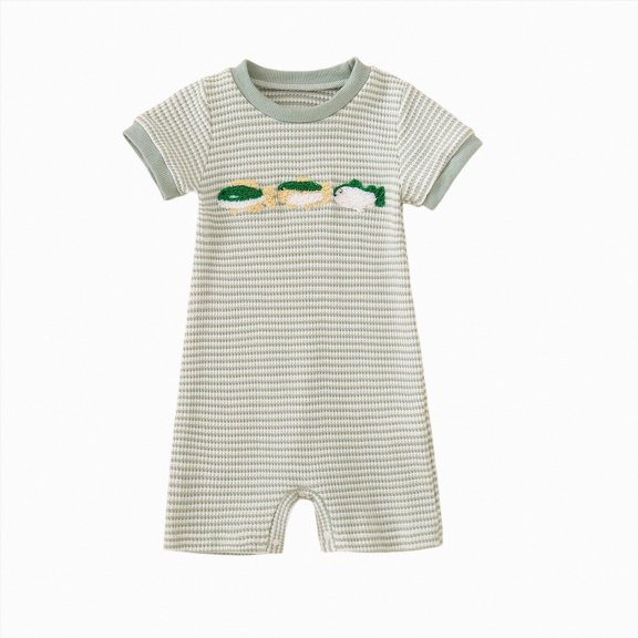 mgoYE Infant Baby Boy Short Sleeve Romper Jumpsuit Pants Duck Waffle Knit Outfit Summer One Piece Clothes(Light Green,6-12 Months)