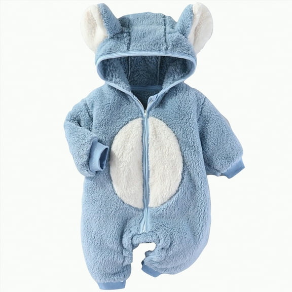 mgoYE Infant Baby Boys Girls Clothing Snowsuit Zipper Hooded Jumpsuit Romper Long Sleeve Onesie Outfit Fall Winter Warm Clothes(Blue,3-6 Months)