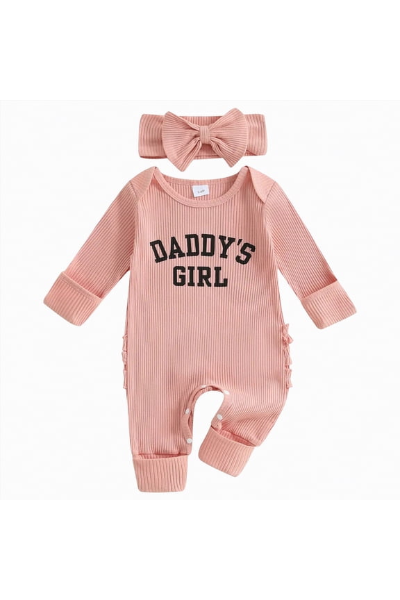 Infant Baby Girl Fall Outfit Sweatshirt Romper Daddy's Girl Long Sleeve Jumpsuit Newborn Clothes(Pink,Newborn)