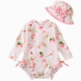thumbnail image 1 of mgoYE Infant Baby Swimsuit Girl Long Sleeve UPF 50+ Sun Protection One-Piece Rash Guard with Hat Zipper Bathing Suit (Light Pink,18-24 Months), 1 of 7
