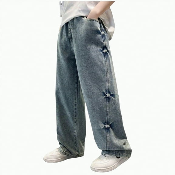 mgoYE Jeans for Boys 14-16 Boys Baggy Jeans, Wide Leg Elastic Waist Denim Pants Loose Fit Trousers Vintage Y2K Streetwear(Blue,11-12 Years)
