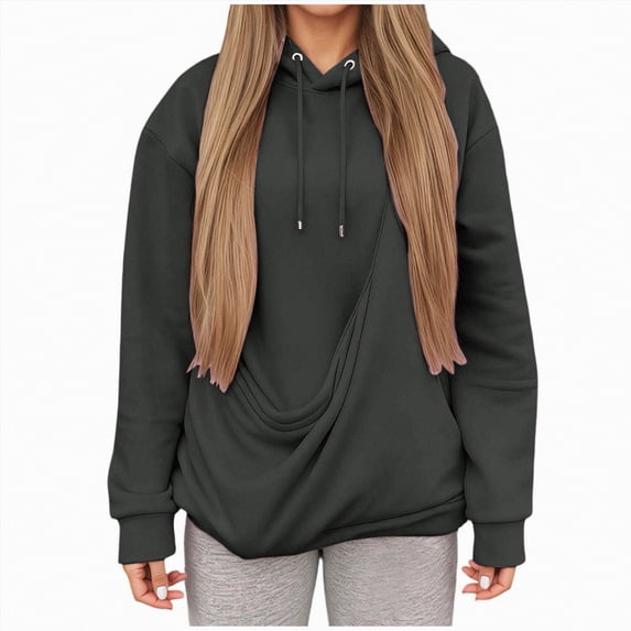 mgoYE Kangaroo Pouch Hoodie for Women Oversized Dog Pouch Sweatshirts Pet Carrier Pullover Animal Holder Long Sleeve Tops(Dark Gray,L)