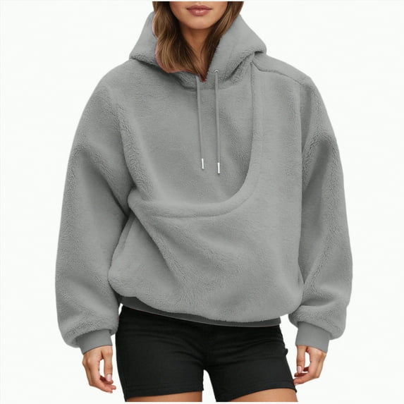 mgoYE Kangaroo Pouch Hoodie for Women Oversized Dog Pouch Sweatshirts Pet Carrier Pullover Animal Holder Long Sleeve Tops(Grey,M)