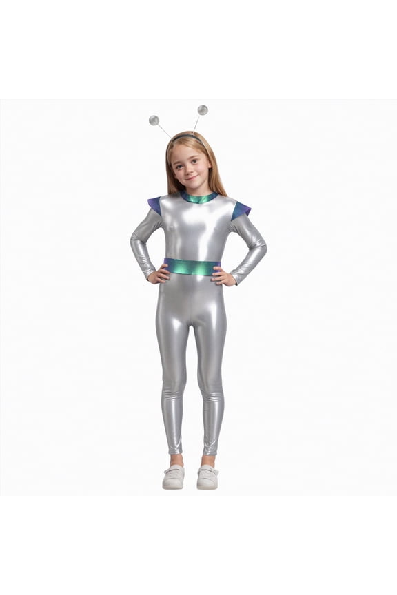 Kids Alien Clothes for Girls Metallic Jumpsuit Kids Halloween Toddler|White 7-8 Years