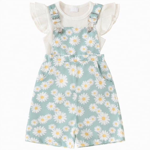 mgoYE Kids Baby Girl Summer Clothes T-Shirt Tops Suspender Overalls Shorts Toddler Infant Outfit(Green,3-4 Years)
