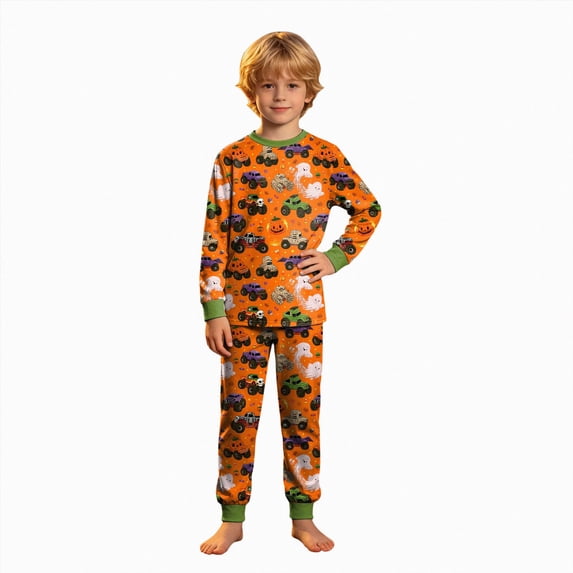 mgoYE Kids Halloween Pajamas Boys Girls 2-Piece Loose-fit Pajama Set, Matching Long-Sleeve Pajamas Comfortable Sleepwear, Soft & Cute Nightwear for Kids 8-9 Years