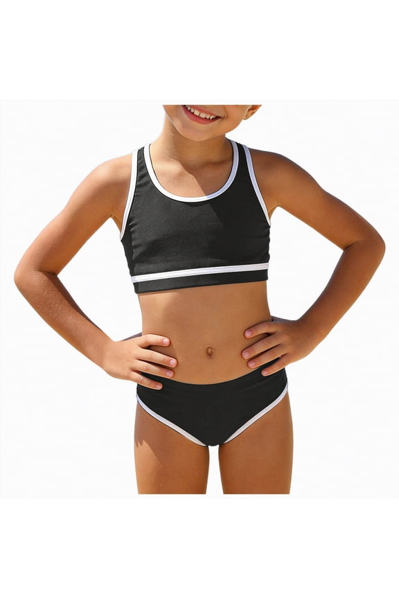 Kids Swimsuit Girls Swimsuit 2 Piece Bikini Set Racerback Swimwear Girls Swimsuits Bathing Suit(Black,10-11 Years)