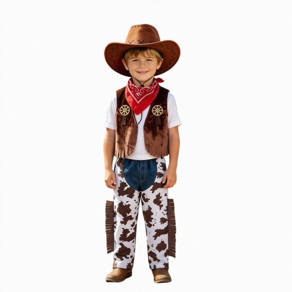 mgoYE Kids Toddler Baby Boys Sleeveless CowBoys Clothes Sets for Kids Children Cute Vest Hat Scarf Pants 4pcs Set Party Fantasia Shirt Up Boy Outwear
