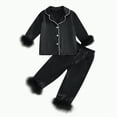 thumbnail image 1 of mgoYE Kids Toddler Girl Christmas Pajamas Fuzzy Trim Long Sleeve Button Shirt Top and Pants 2pcs Pjs Sets Sleepwear|Black 7-8 Years, 1 of 7