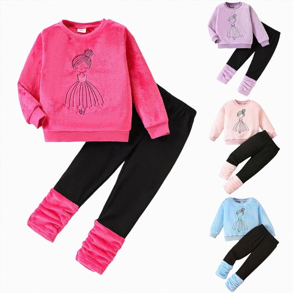 mgoYE Kids Toddler Girls Clothes 18M-6T Graphic Drop Shoulder Top Pullover Print Pants Fall Winter Outfit Set(Light Blue,18-24 Months)
