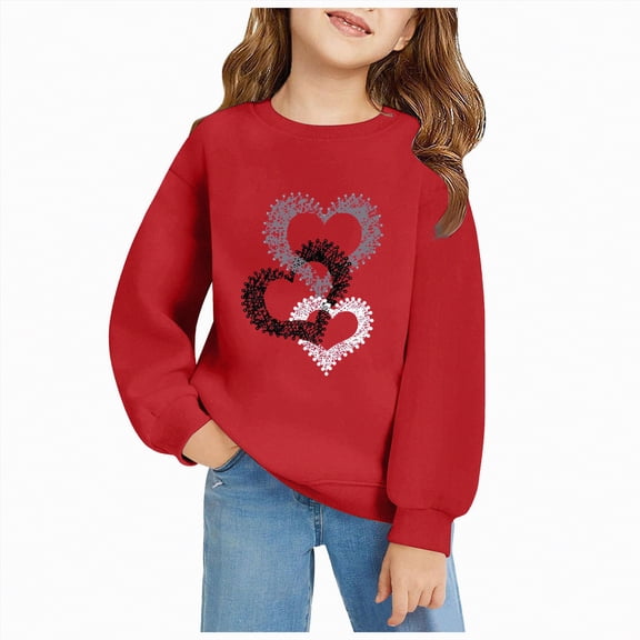 mgoYE Kids Valentines Day Sweatshirts Crewneck Sweatshirt Long Sleeve Love Heart Print Tops Casual Pullovers(Blue,1-2 Years)