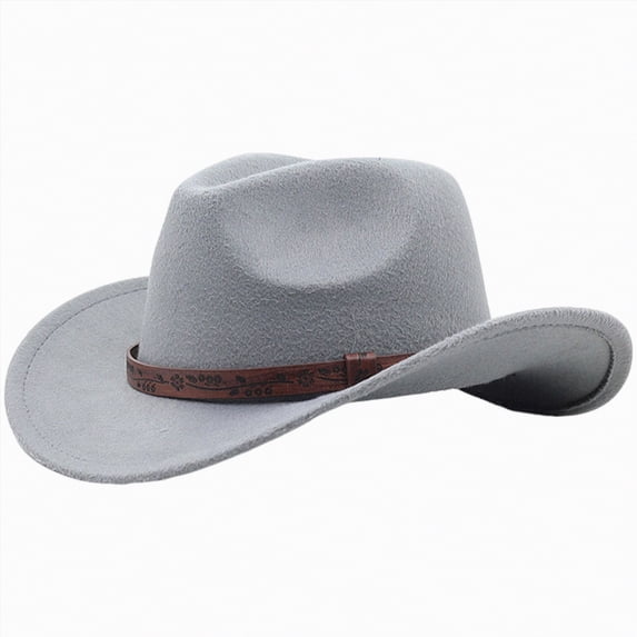 mgoYE Kids Western Cowboy Hat Wide Brim with Band Wool Felt Vintage Jazz Boys Girls Cowgirl Hats(Light Gray,3-8 Years)