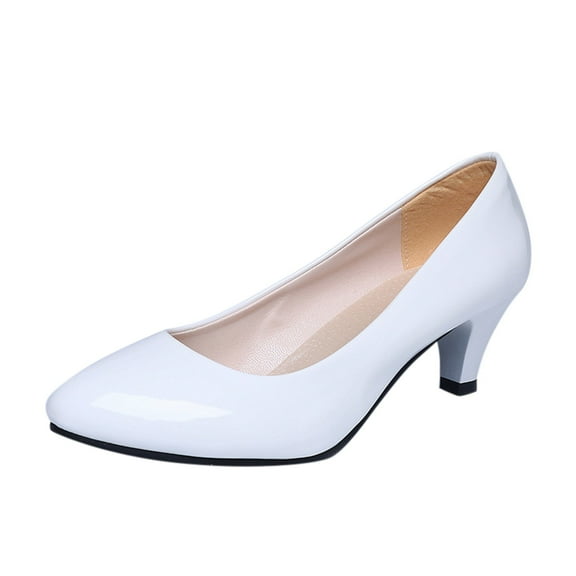 mgoYE Kitten Heels Dress Shoes For Women Ladies Summer Fall Leather Pointed Toe Stiletto High Heels Dressy Shoes|White 7.5