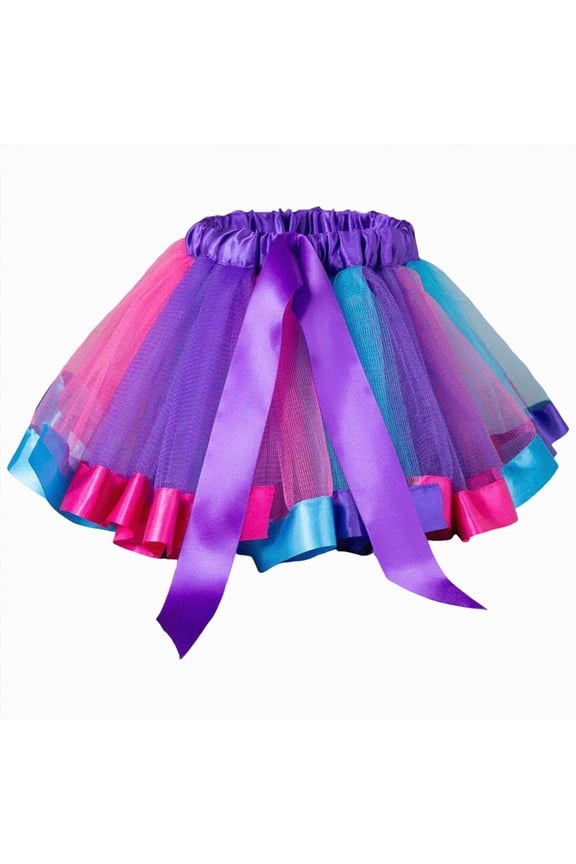 Layered Ballet Tulle Rainbow Tutu Skirt for Little Girls Dress Up with Colorful Bows(Dark Purple,2-3 Years)