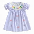 thumbnail image 1 of mgoYE Little Girl Christian Outfit Loves Me Dress Puff Sleeves Embroidered Smocked Dresses Baptism Outfit Princess(Light Purple,12-18 Months), 1 of 7