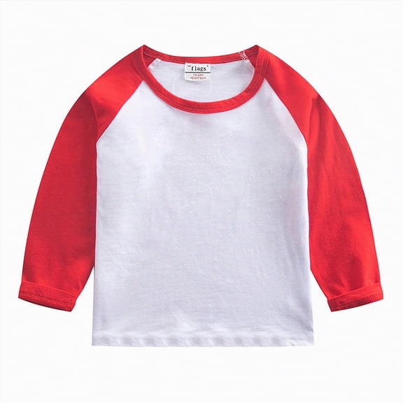 mgoYE Little Girl T Shirts Size 7-8 Kids Girls T Shirts Casual Raglan Long Sleeve Tee Crewneck Color Block Cute Fall Blouses Tops Size 1-12T(Red,11-12 Years)