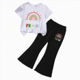 thumbnail image 1 of mgoYE Little Girls Clothes Girls' Summer 2-Piece Fall Outfit Set Embellished Short-Sleeve Top + Flared Pants for School Kids 2-3 Years, 1 of 4