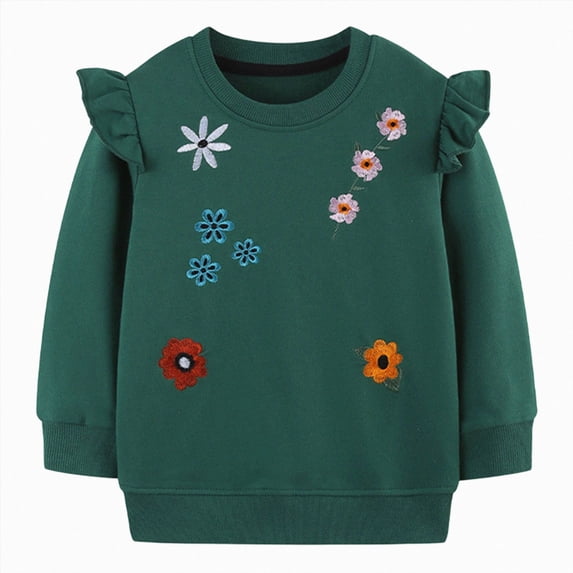 mgoYE Little Girls Sweatshirts 2T 3T 4T 5T 6T 7T Cotton Long Sleeve Crewneck Pullover Toddler Kids Winter Warm Shirt Sweater Tops(Green,4-5 Years)