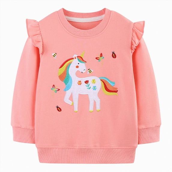 mgoYE Little Girls Sweatshirts 2T 3T 4T 5T 6T 7T Cotton Long Sleeve Crewneck Pullover Toddler Kids Winter Warm Shirt Sweater Tops(Pink,1-2 Years)