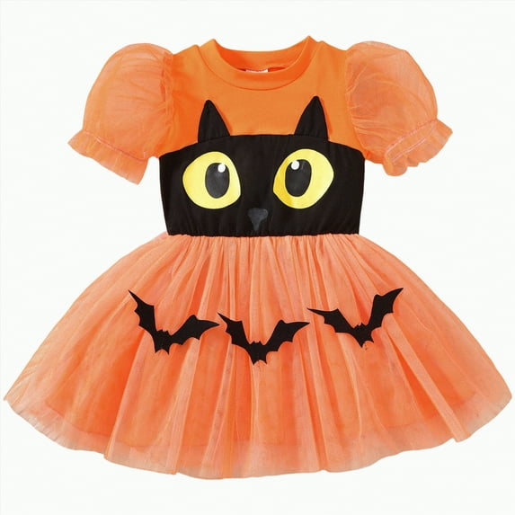 mgoYE Little Toddler Girls Halloween Cat Dress Outfits - Toddler Girl Pumpkin Dresses for Kids(Black,18-24 Months)