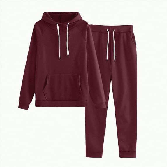 mgoYE Lounge Sets for Women Sweatsuits 2 Piece Outfits 2025 Fall Drawstring Sweatshirt Wide Leg Sweatpants Tracksuit(Wine,XL)