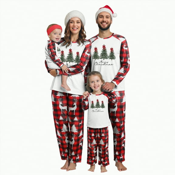 mgoYE Matching Christmas Pajamas for Family Matching Christmas Pajamas Set Long Sleeve Sleepwear Nightwear for Couples Kids Baby(Red,6-7 Years)