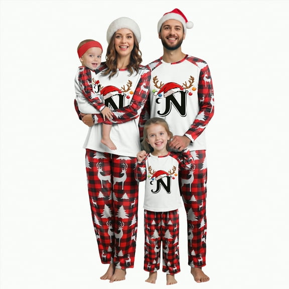 mgoYE Matching Family Christmas Pajamas Family Christmas Pajamas Matching Sets Fashion Cute Alphabet Xmas Pjs Sets Couples Matching Holiday Sleepwear