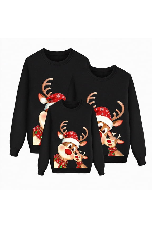 Matching Family Christmas Sweaters Knit Pullover Cute Long Sleeve Crew Neck Xmas Holiday Jumper(Black,XL)
