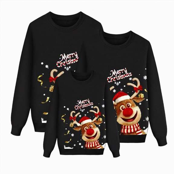 mgoYE Matching Family Christmas Sweaters Knit Pullover Cute Long Sleeve Crew Neck Xmas Holiday Jumper(Black,XL)