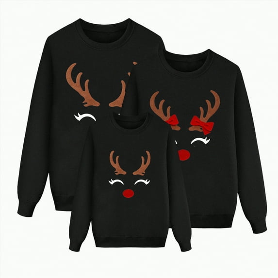 mgoYE Matching Family Christmas Sweatshirts, Xmas Funny Jumper Long Sleeve Holiday Pullover Tops for Mom Dad Clothes(Black,S)