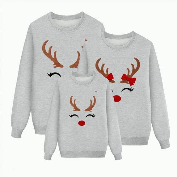 mgoYE Matching Family Christmas Sweatshirts, Xmas Funny Jumper Long Sleeve Holiday Pullover Tops for Mom Dad Family Clothes(Grey,2Y)