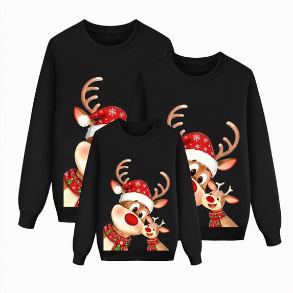 mgoYE Matching Family Christmas Sweatshirts Xmas Funny Pullover Tops Long Sleeve Holiday Shirts for Mom Dad Clothes(Black,2XL)