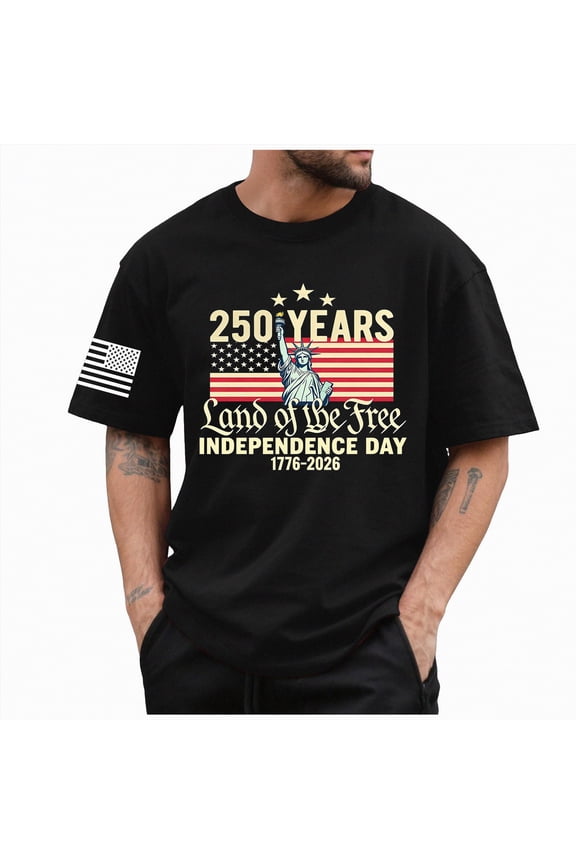 Men American Flag 250th Anniversary Commemorative Tee, Crew Neck Loose Fit Daily Tee 250th Anniversary USA Shirt Crew Neck(Black,S)