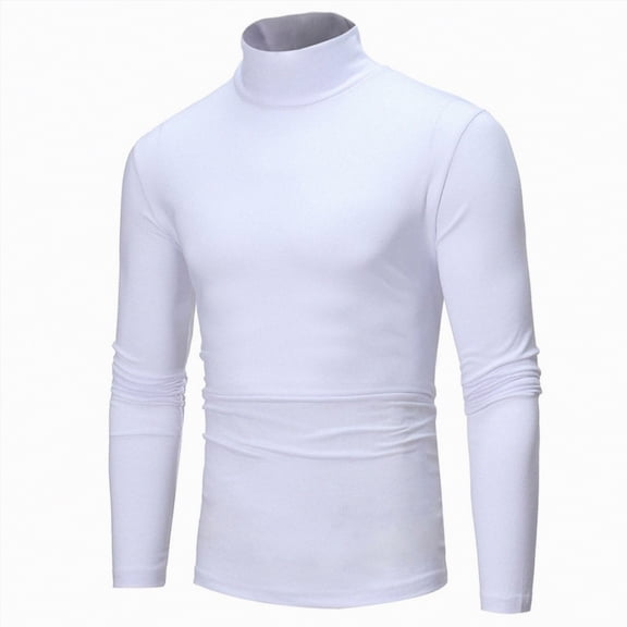 mgoYE Men Shirts Casual Men's Fashion Mock Turtleneck T-Shirts Basic Undershirt Slim Fit Top Long Sleeve Pullover Sweater(White,M)