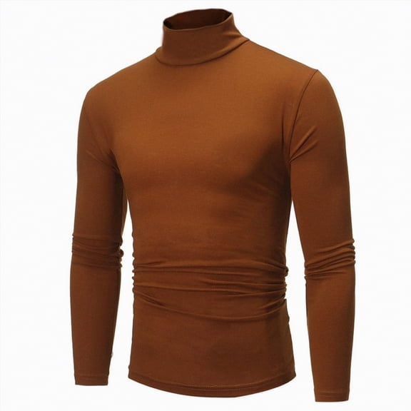 mgoYE Men Shirts Casual Men's Turtleneck Shirts, Long Sleeve Mock Neck Knitted T-Shirt Basic Slim Fit Tops Cotton Pullover Sweaters(Coffee,2XL)