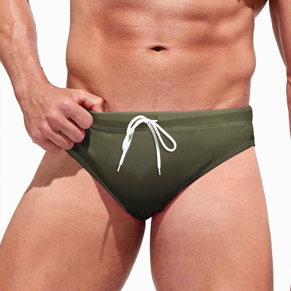 mgoYE Men Swimming Truncks XL Men's Swim Briefs Sexy Bikini Solid Swimwear Swimsuit with Drawstring AG