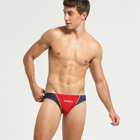 mgoYE Men Swimsuit Low Rise XL Men's Swim Briefs Swimsuit Sexy Print Swimwear Bikinis with Drawstring Wine