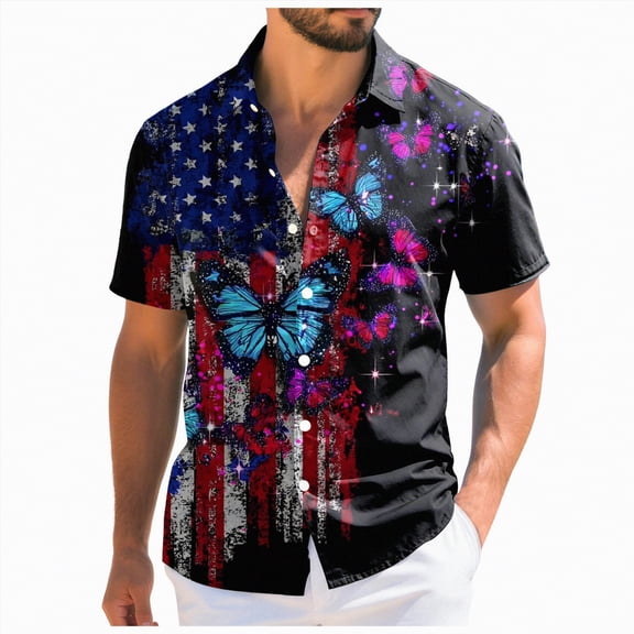 mgoYE Men USA Patriotic T Button Shirt 250th Anniversary USA Tshirt 4th of July Button Shirt American Flag Tee Tops 250th Anniversary Gifts(Black,2XL)