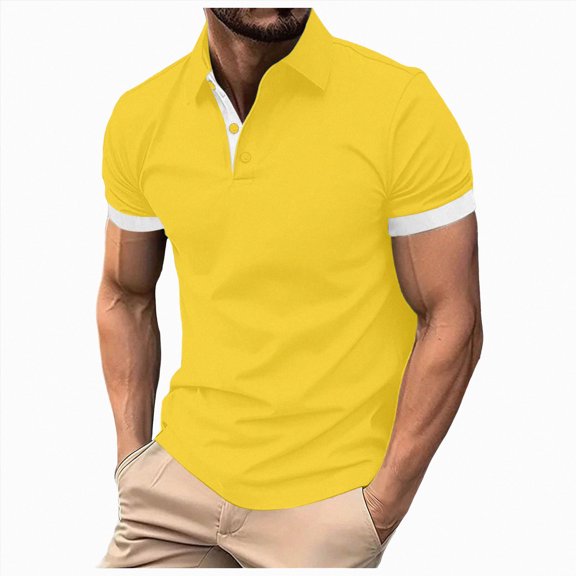 mgoYE Men's Polo Shirt Quick Dry Performance Short Sleeve Shirts Jersey Golf Shirt Tshirt Men(Yellow,XL)
